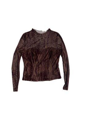 Louna Burgundy Brown Sheer Marbled Long Sleeve Top XL